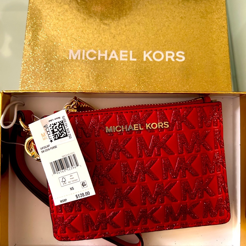 NWT Michael Kors Glitter Holiday Collection Id Holder/Wristlet In Gift Box